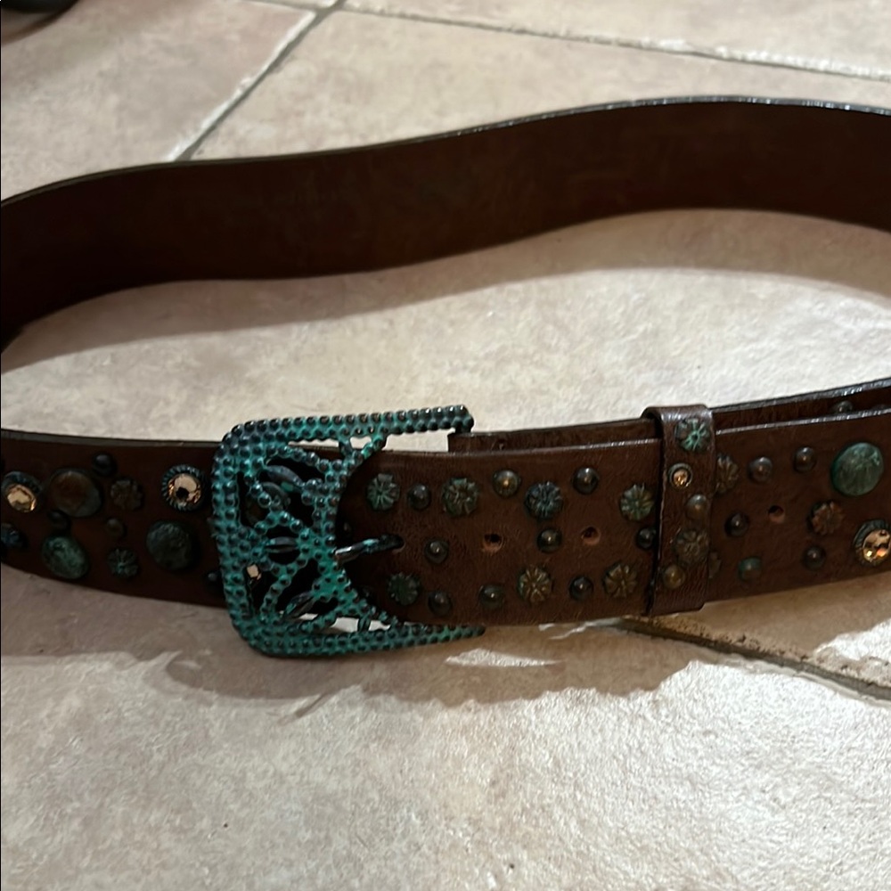 Brown Belt with Turquoise Buckle and Studs